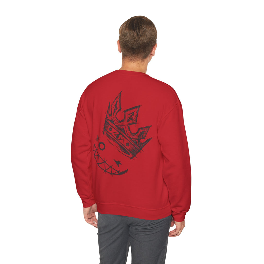 Crowned Grin Crewneck Sweatshirt — Sketch Crown Smile Graphic