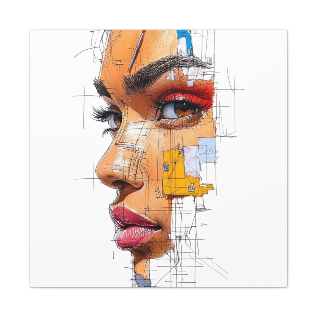 Abstract Portrait Canvas Print — Modern Female Profile Art on Stretched Matte Canvas