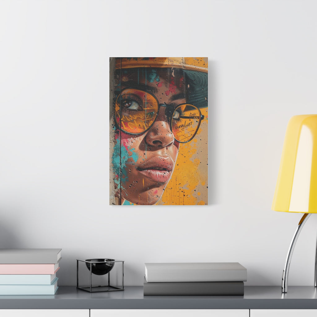 Portrait Canvas Print — Colorful Urban Woman with Glasses Matte Stretched Wall Art