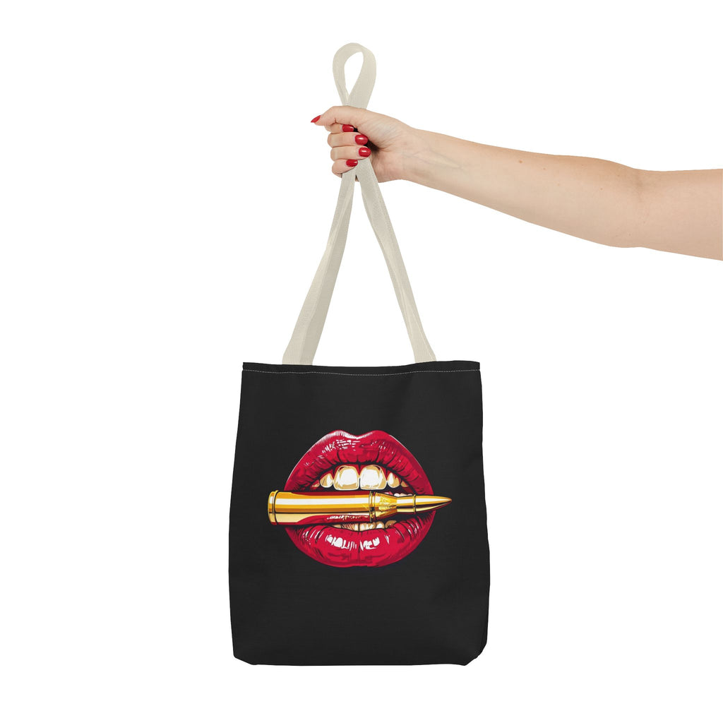 Bullet Bite Tote Bag – Edgy Red Lip Art Tote