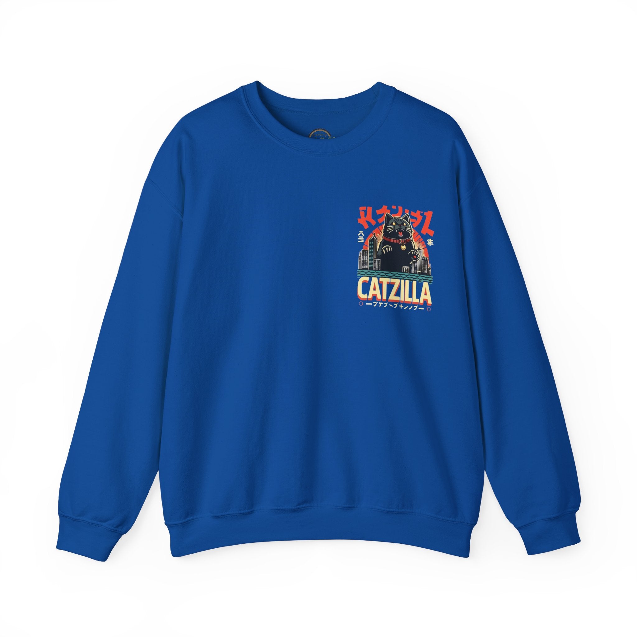 Catzilla Crewneck Sweatshirt — Retro Maneki-Neko Monster Graphic