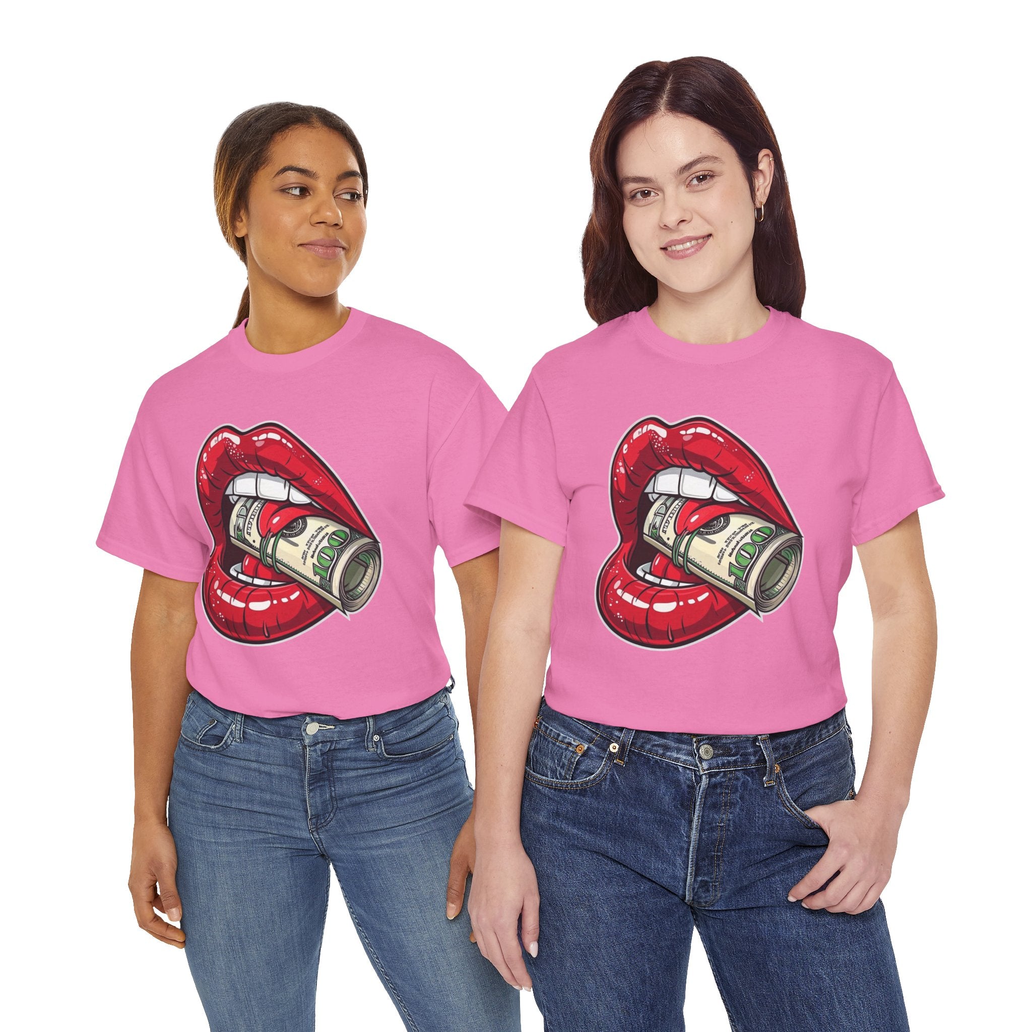 Red Glossy Lips with Rolled Dollar Tee | Money Mouth Graphic Shirt