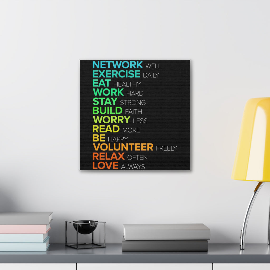 Motivational Daily Habits Canvas Print — Colorful Inspirational Wall Art