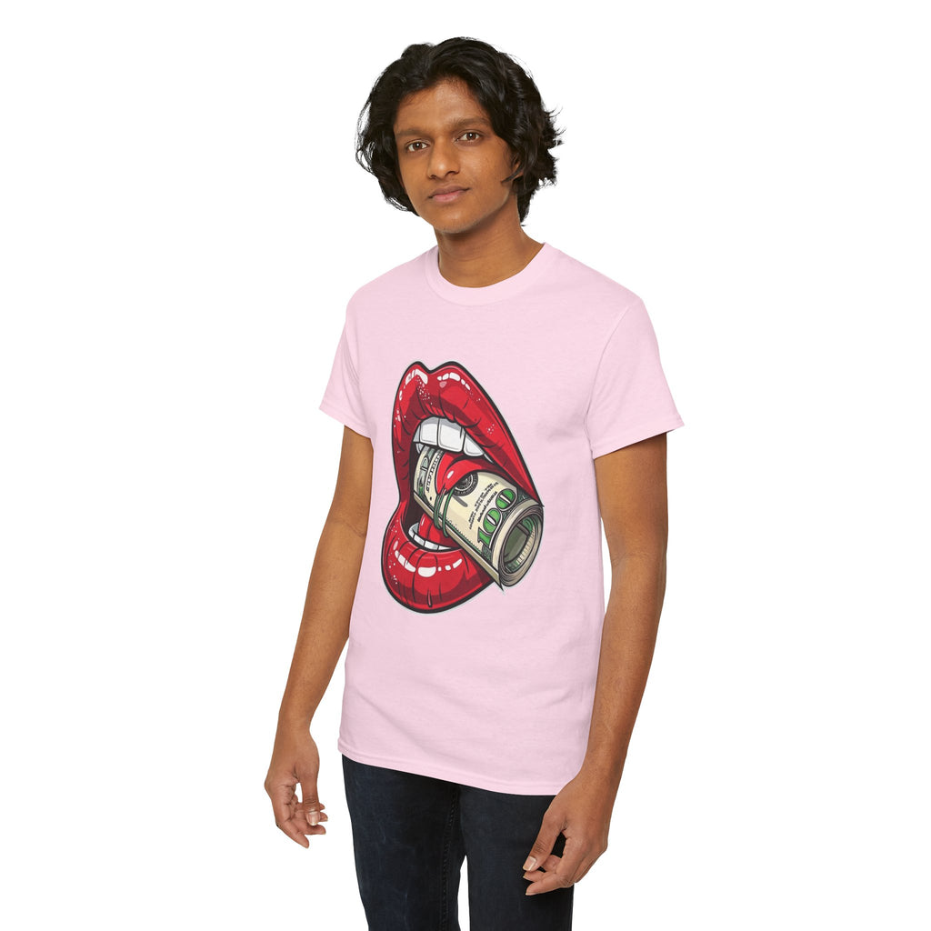 Red Glossy Lips with Rolled Dollar Tee | Money Mouth Graphic Shirt