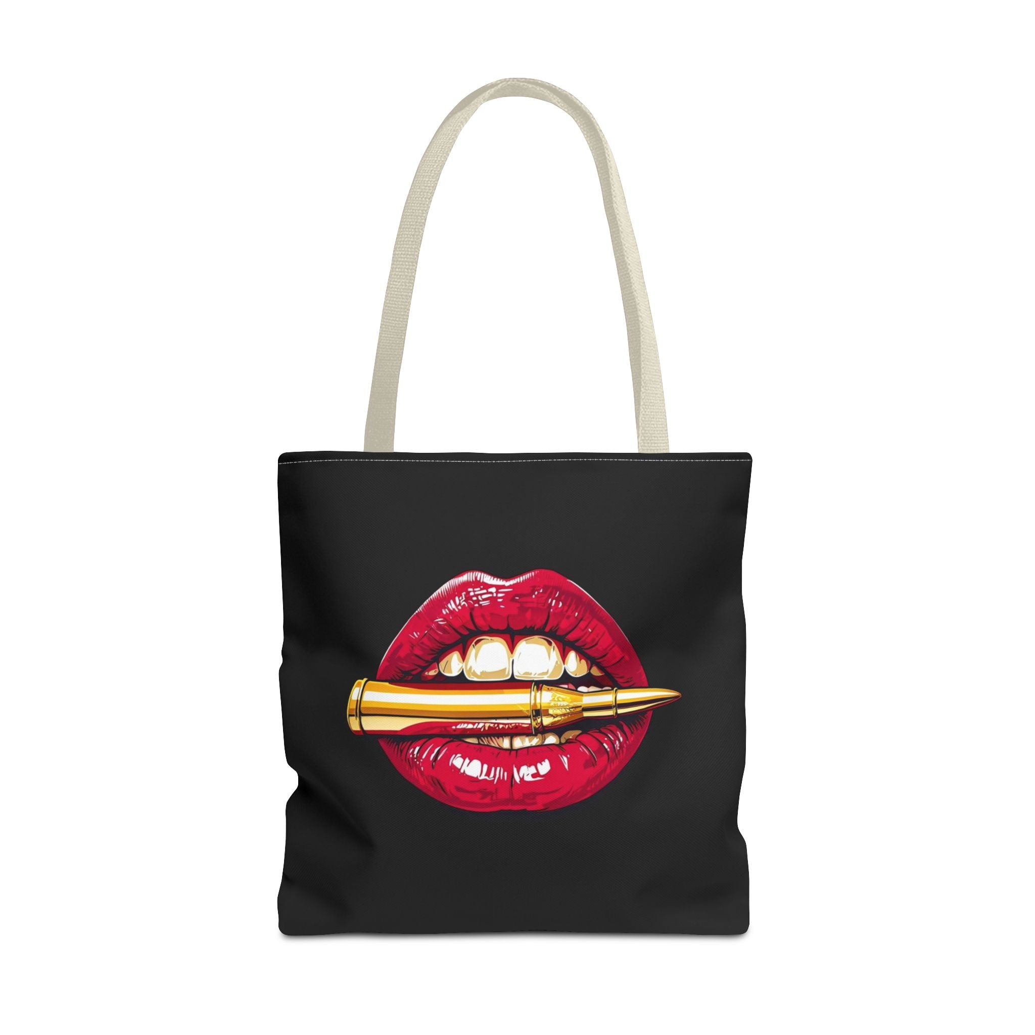Bullet Bite Tote Bag – Edgy Red Lip Art Tote