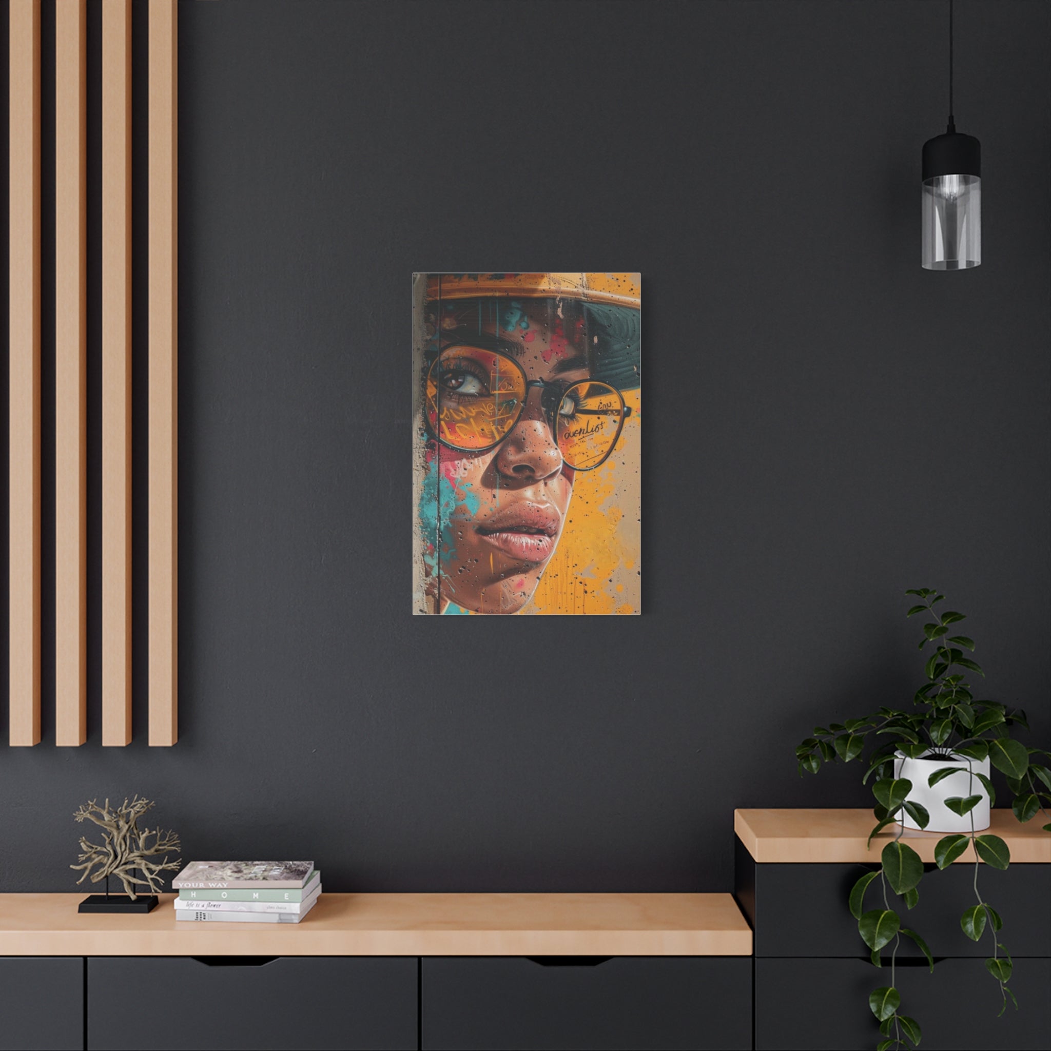 Portrait Canvas Print — Colorful Urban Woman with Glasses Matte Stretched Wall Art