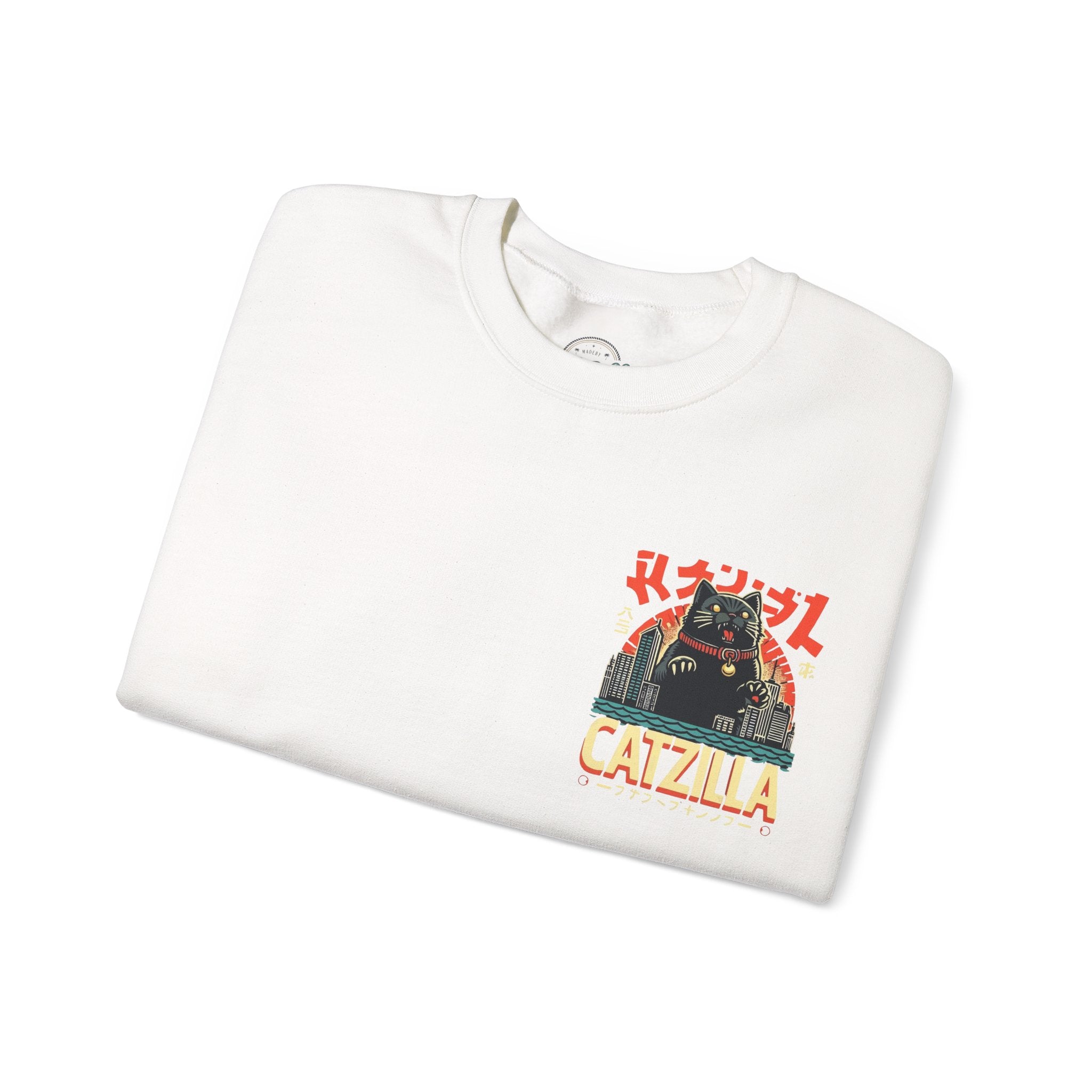 Catzilla Crewneck Sweatshirt — Retro Maneki-Neko Monster Graphic