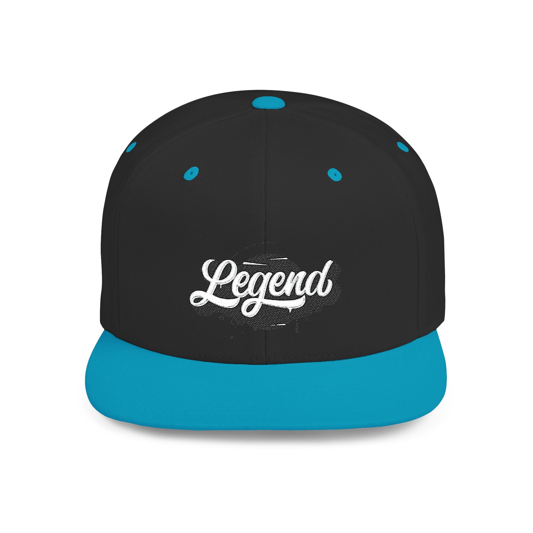 Legend Snapback Hat — White Flat-Bill Baseball Cap with Script Logo