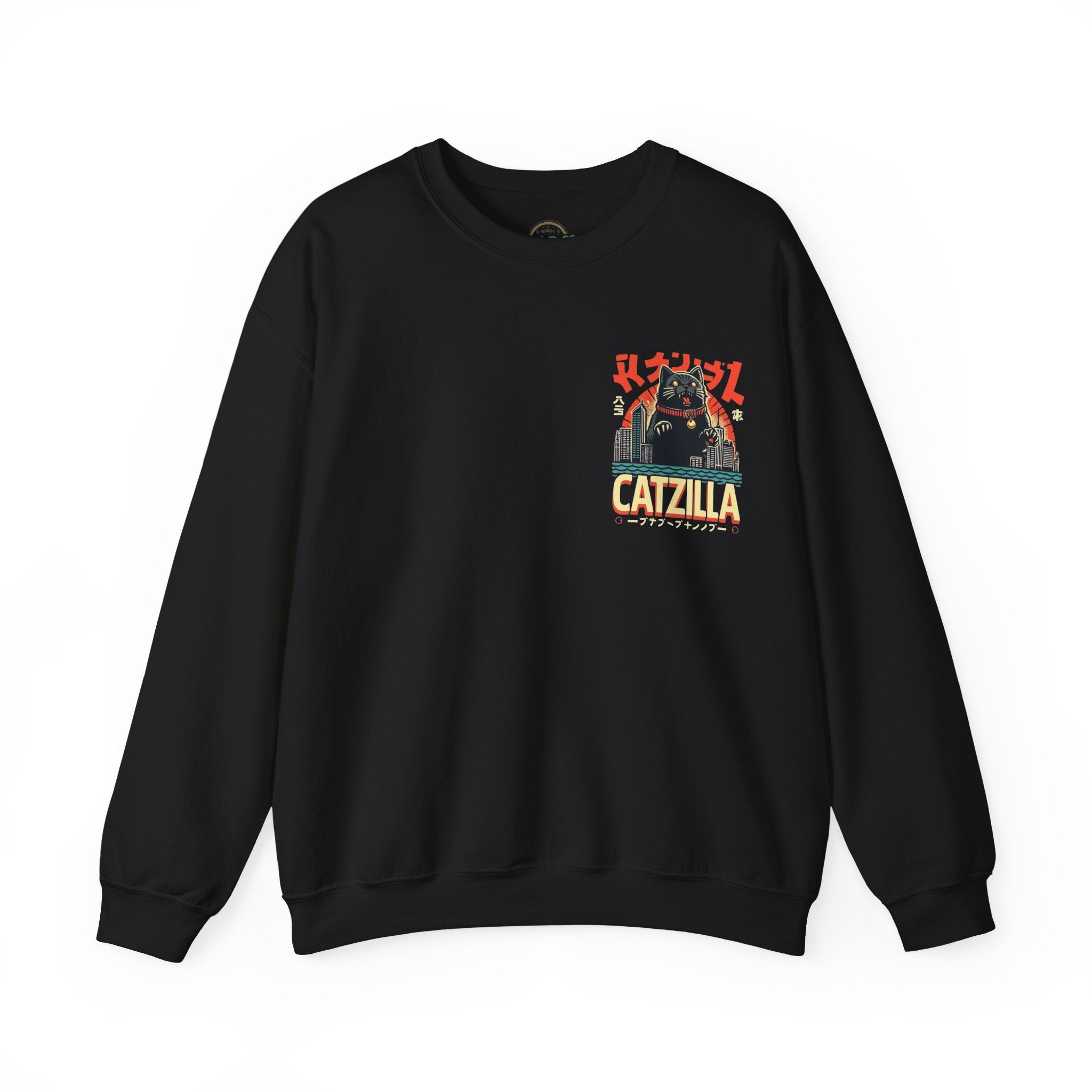 Catzilla Crewneck Sweatshirt — Retro Maneki-Neko Monster Graphic