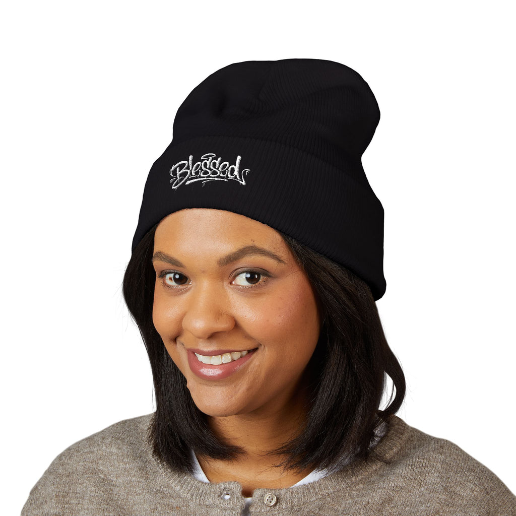 Embroidered "Skateish" Classic Cuffed Beanie — Yellow Knit Hat