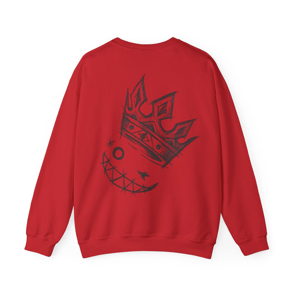 Crowned Grin Crewneck Sweatshirt — Sketch Crown Smile Graphic