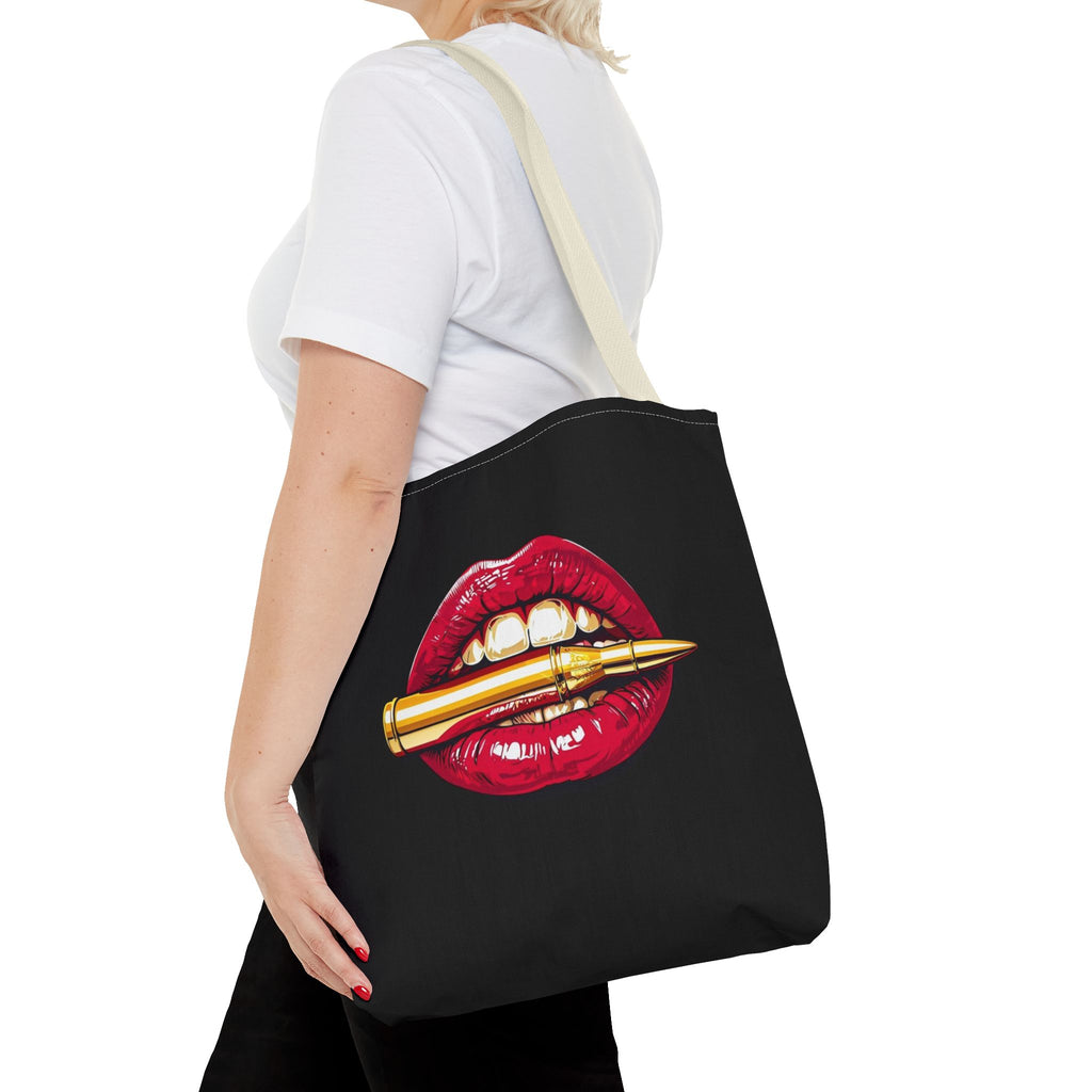 Bullet Bite Tote Bag – Edgy Red Lip Art Tote