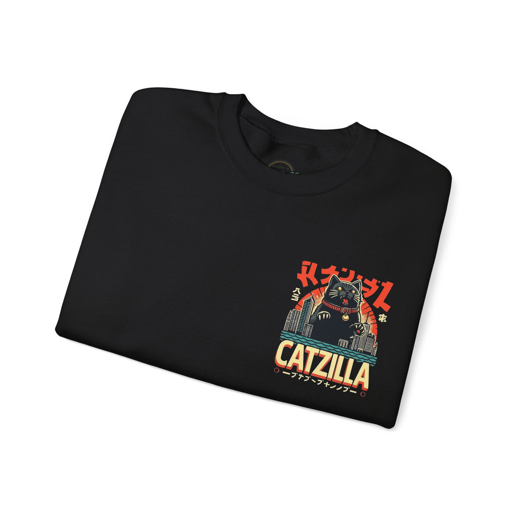 Catzilla Crewneck Sweatshirt — Retro Maneki-Neko Monster Graphic