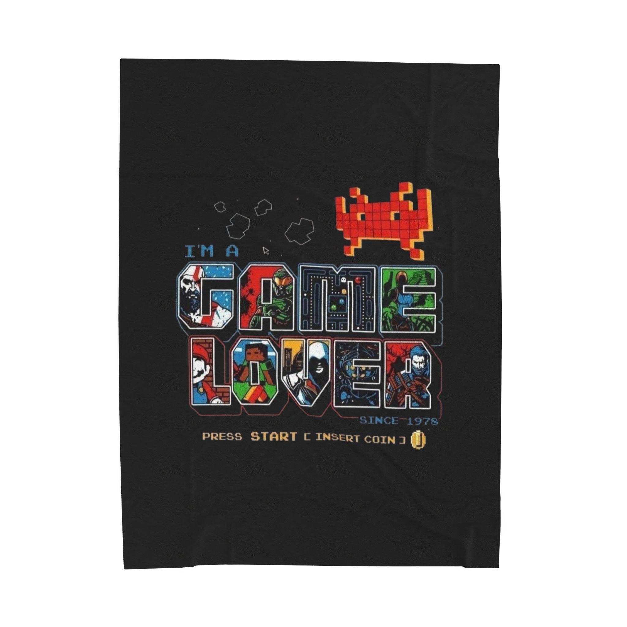 Gaming Lover Velveteen Plush Blanket – Retro Arcade ‘I’m A Game Lover’ Cozy Throw