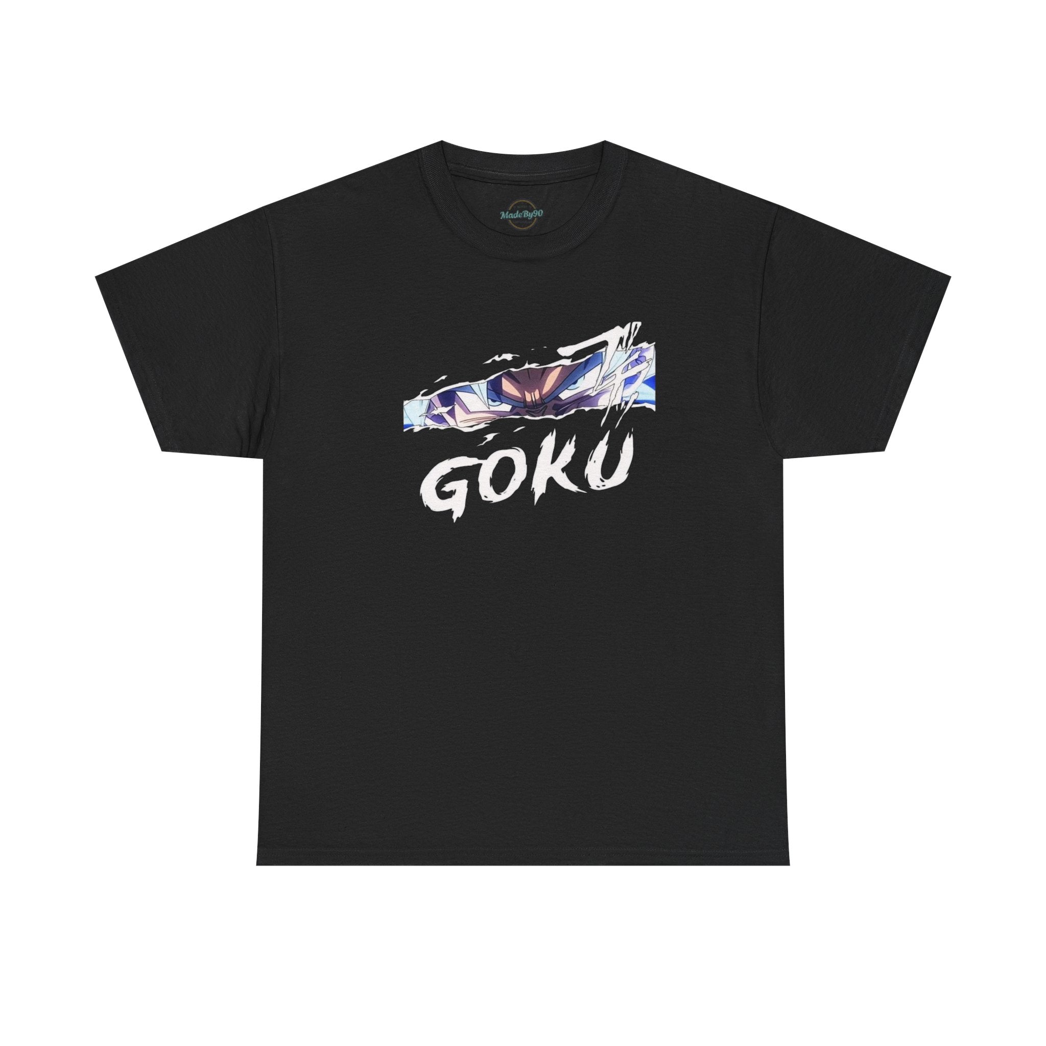 Goku Graphic Tee — Anime Eyes & Name Chest Print