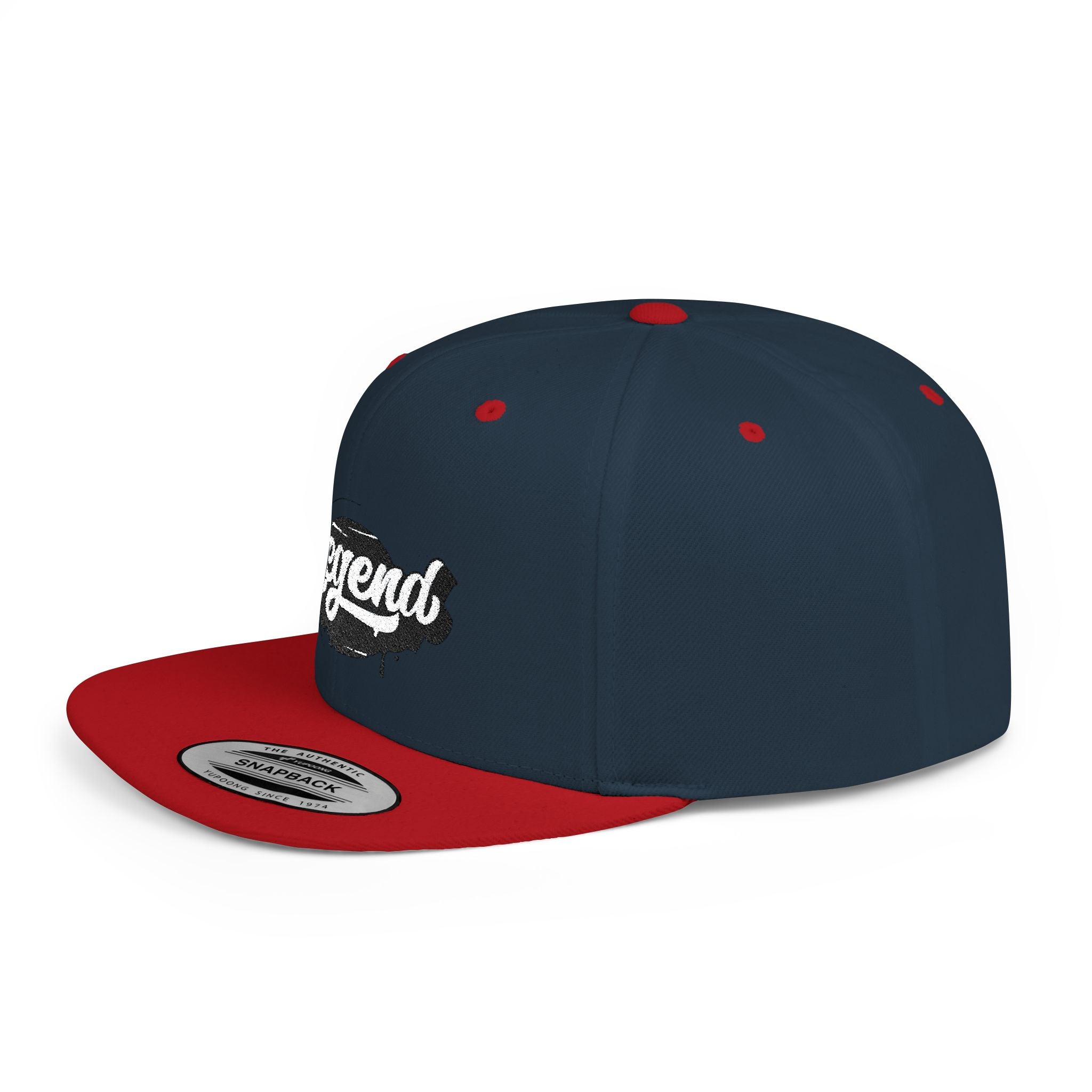 Legend Snapback Hat — White Flat-Bill Baseball Cap with Script Logo