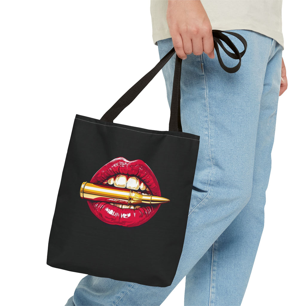 Bullet Bite Tote Bag – Edgy Red Lip Art Tote