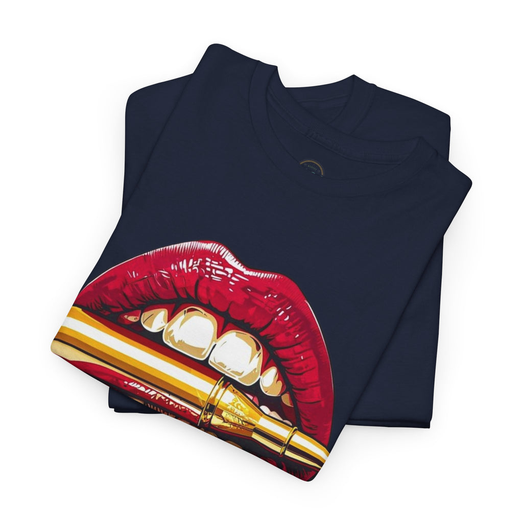 Red Lips Holding Bullet T-Shirt | Edgy Tattoo Style, Graphic Tee