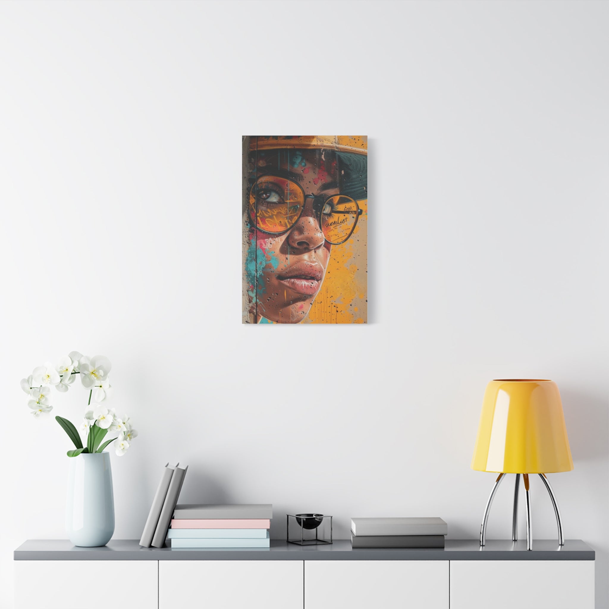 Portrait Canvas Print — Colorful Urban Woman with Glasses Matte Stretched Wall Art