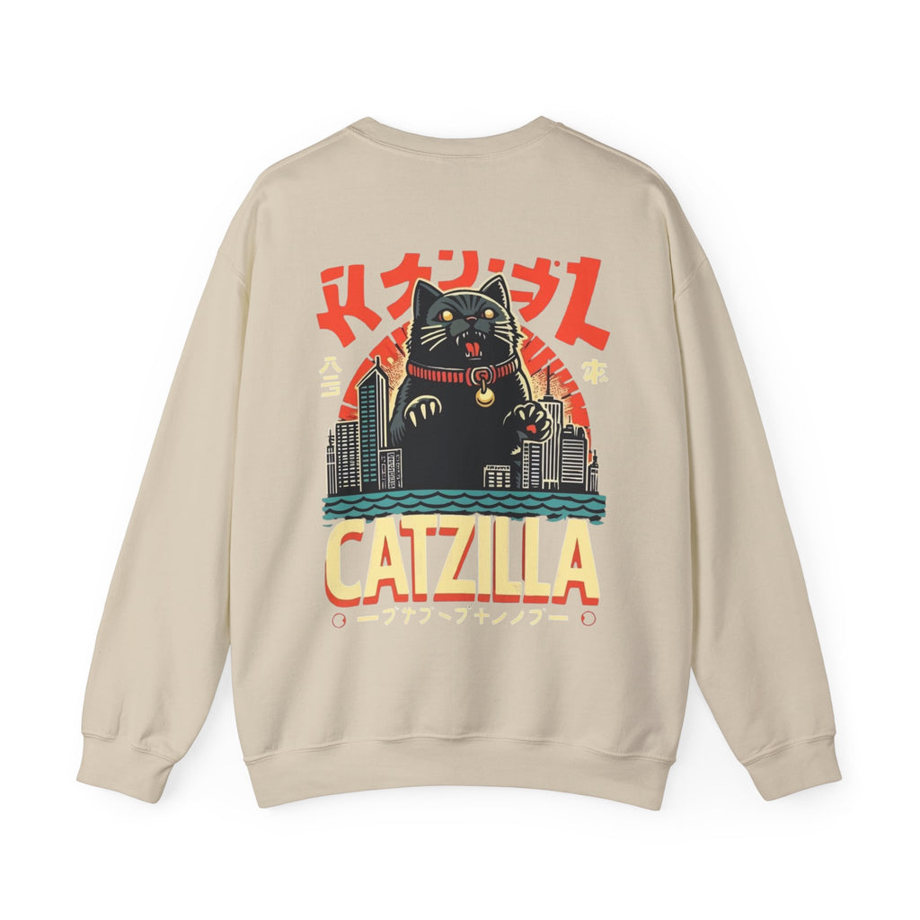 Catzilla Crewneck Sweatshirt — Retro Maneki-Neko Monster Graphic