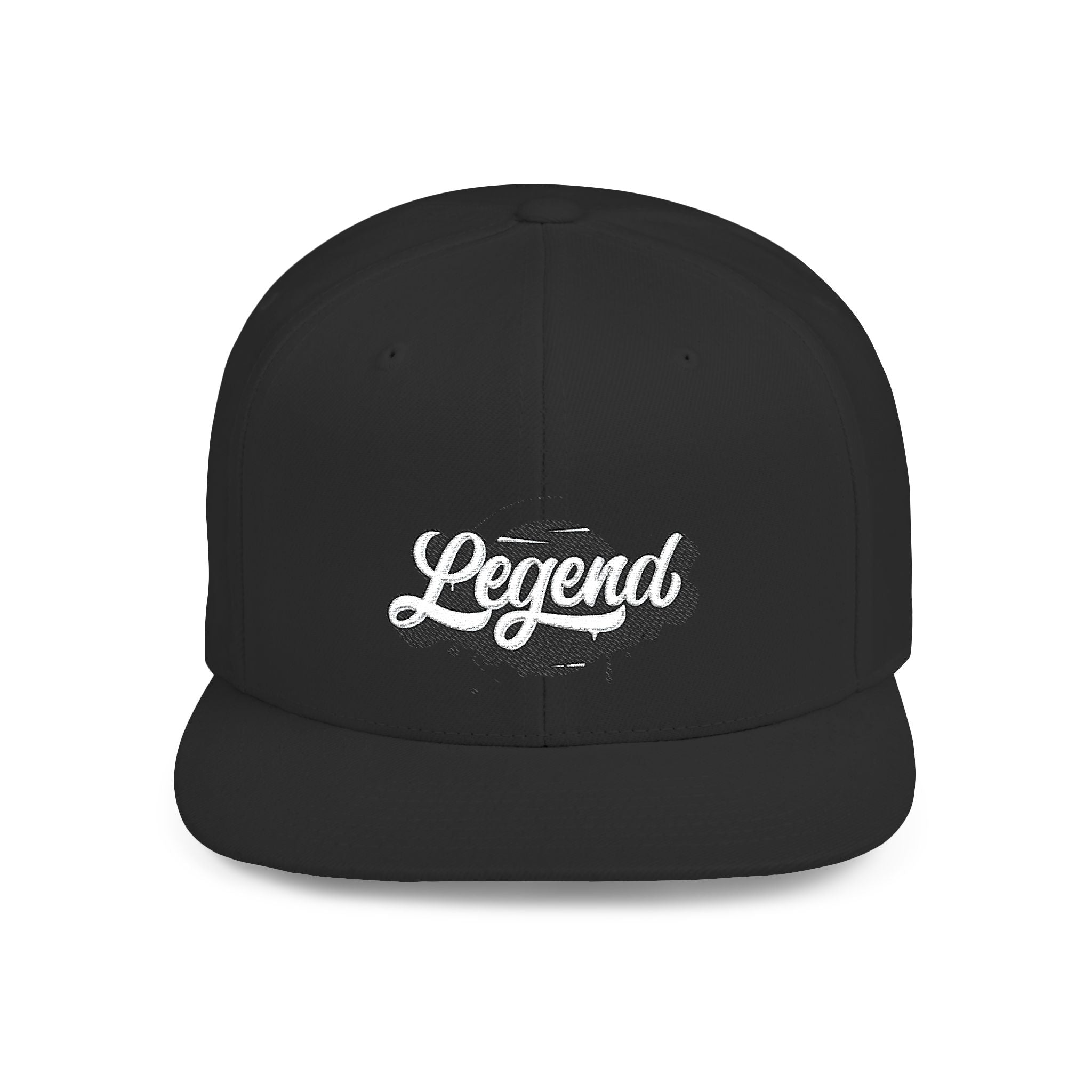 Legend Snapback Hat — White Flat-Bill Baseball Cap with Script Logo