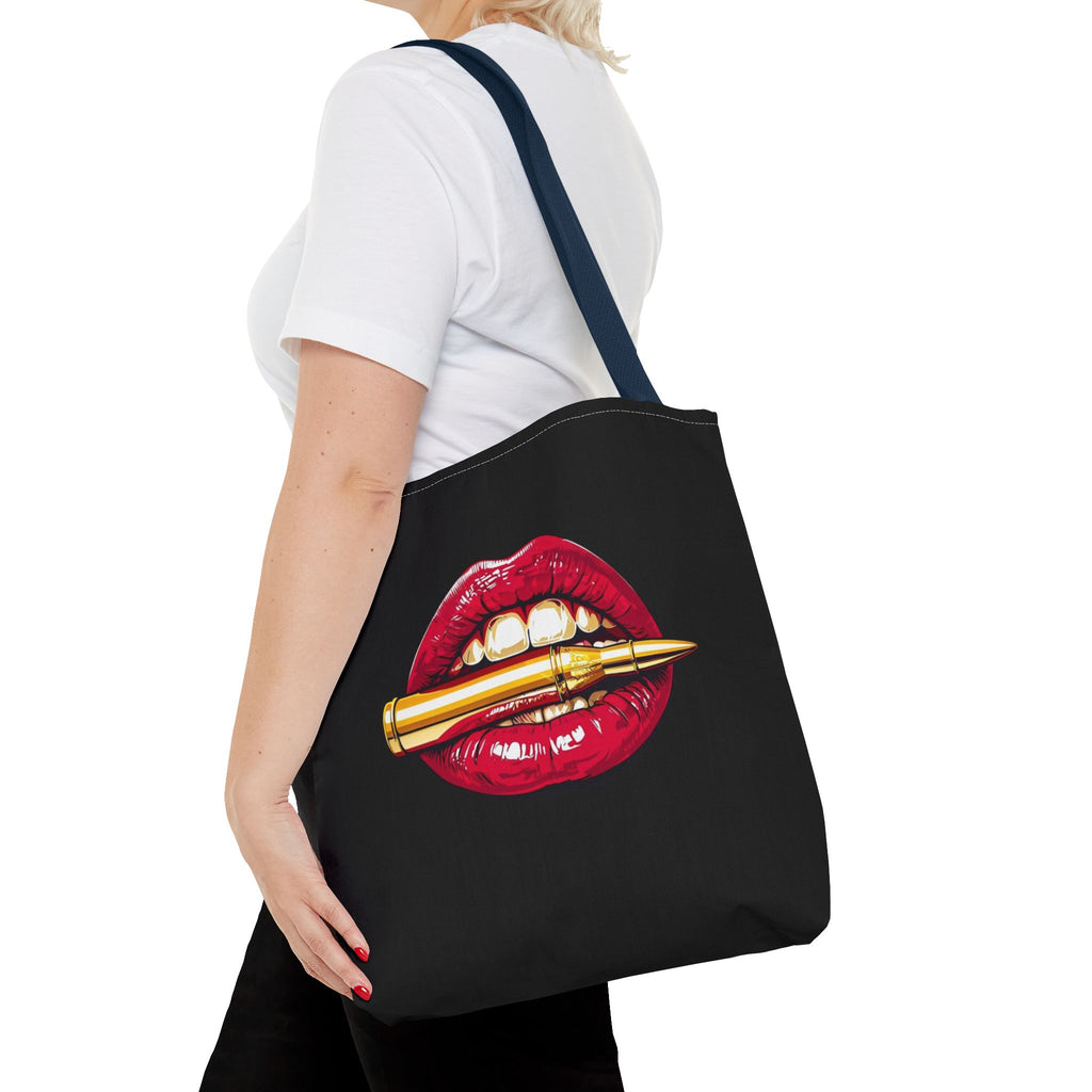 Bullet Bite Tote Bag – Edgy Red Lip Art Tote