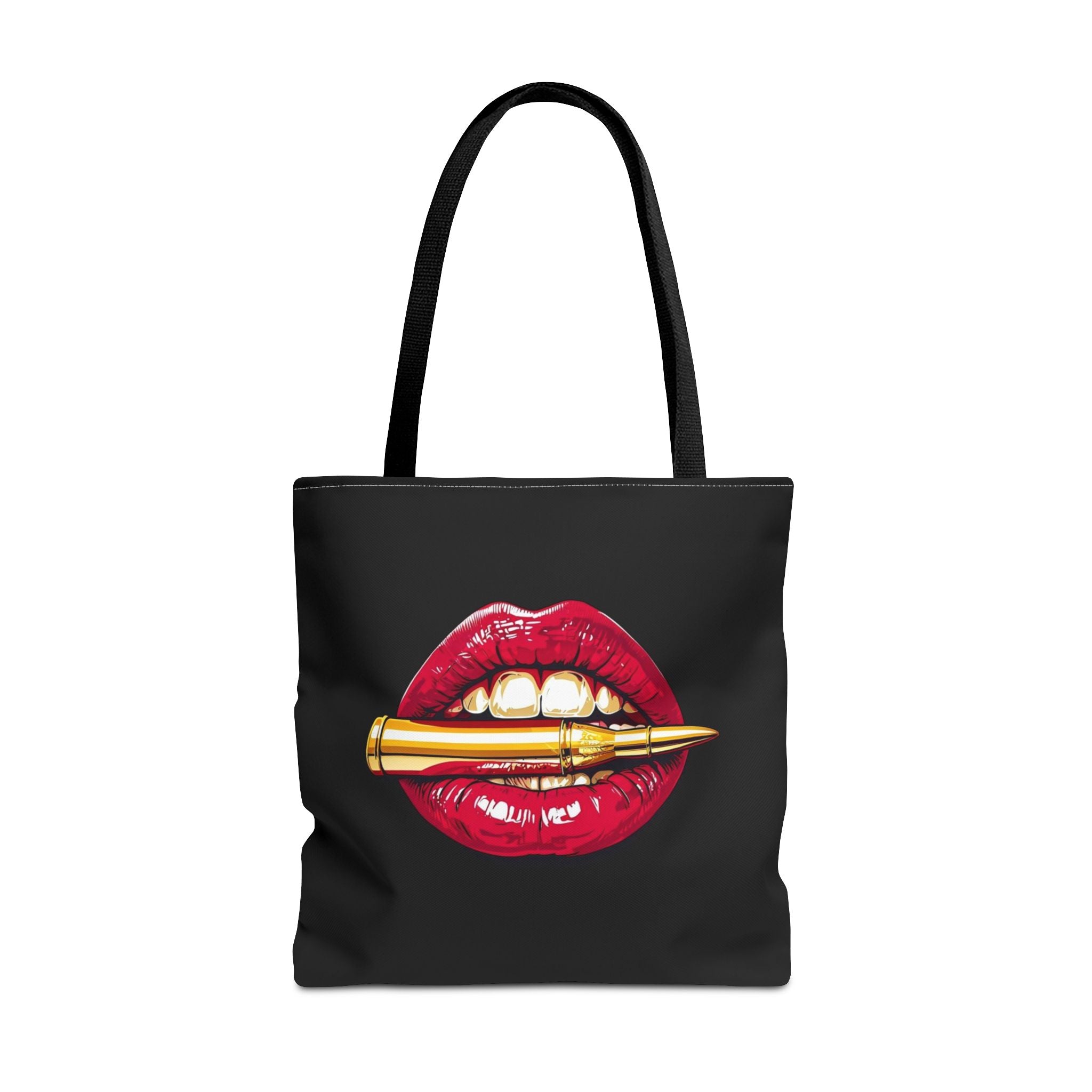 Bullet Bite Tote Bag – Edgy Red Lip Art Tote