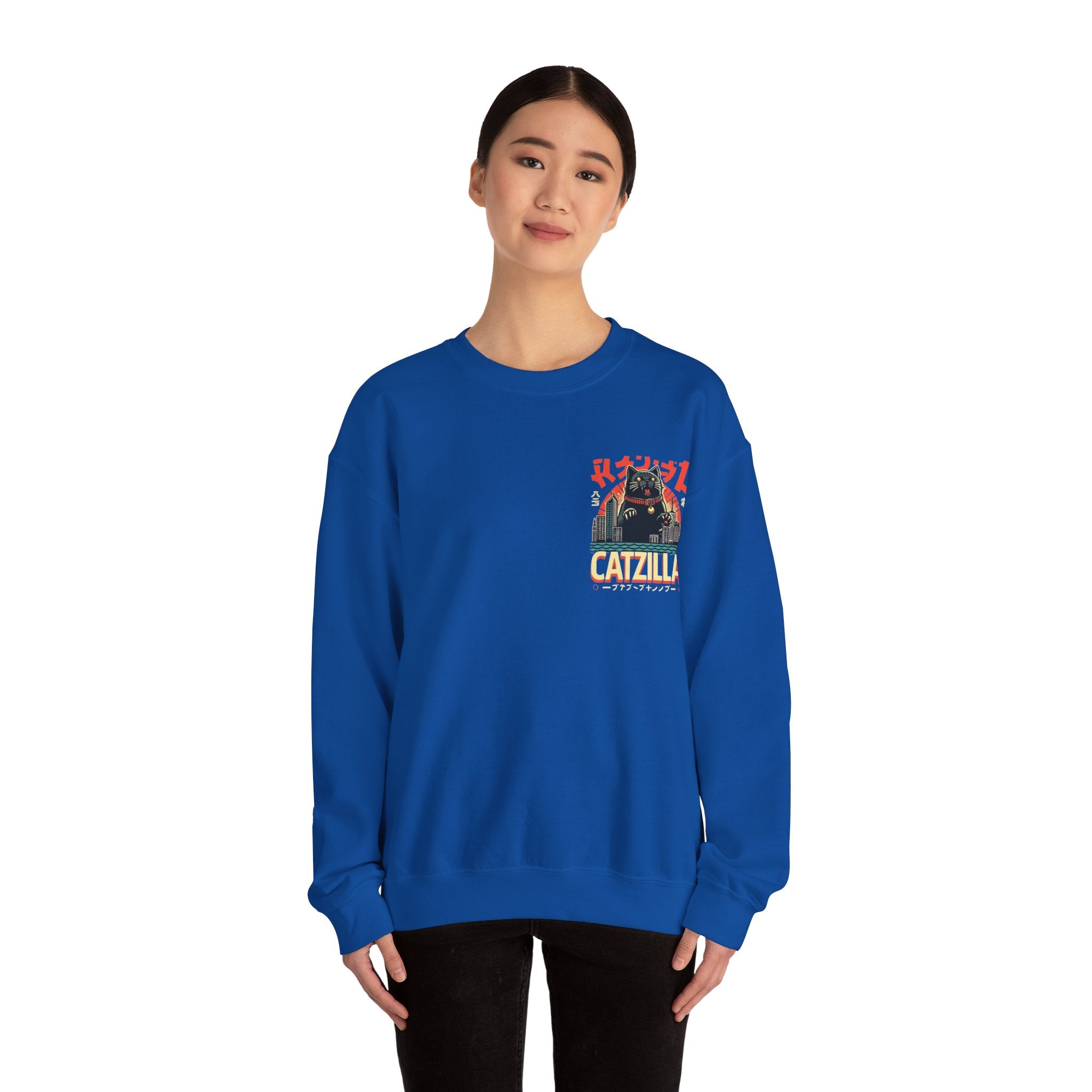 Catzilla Crewneck Sweatshirt — Retro Maneki-Neko Monster Graphic
