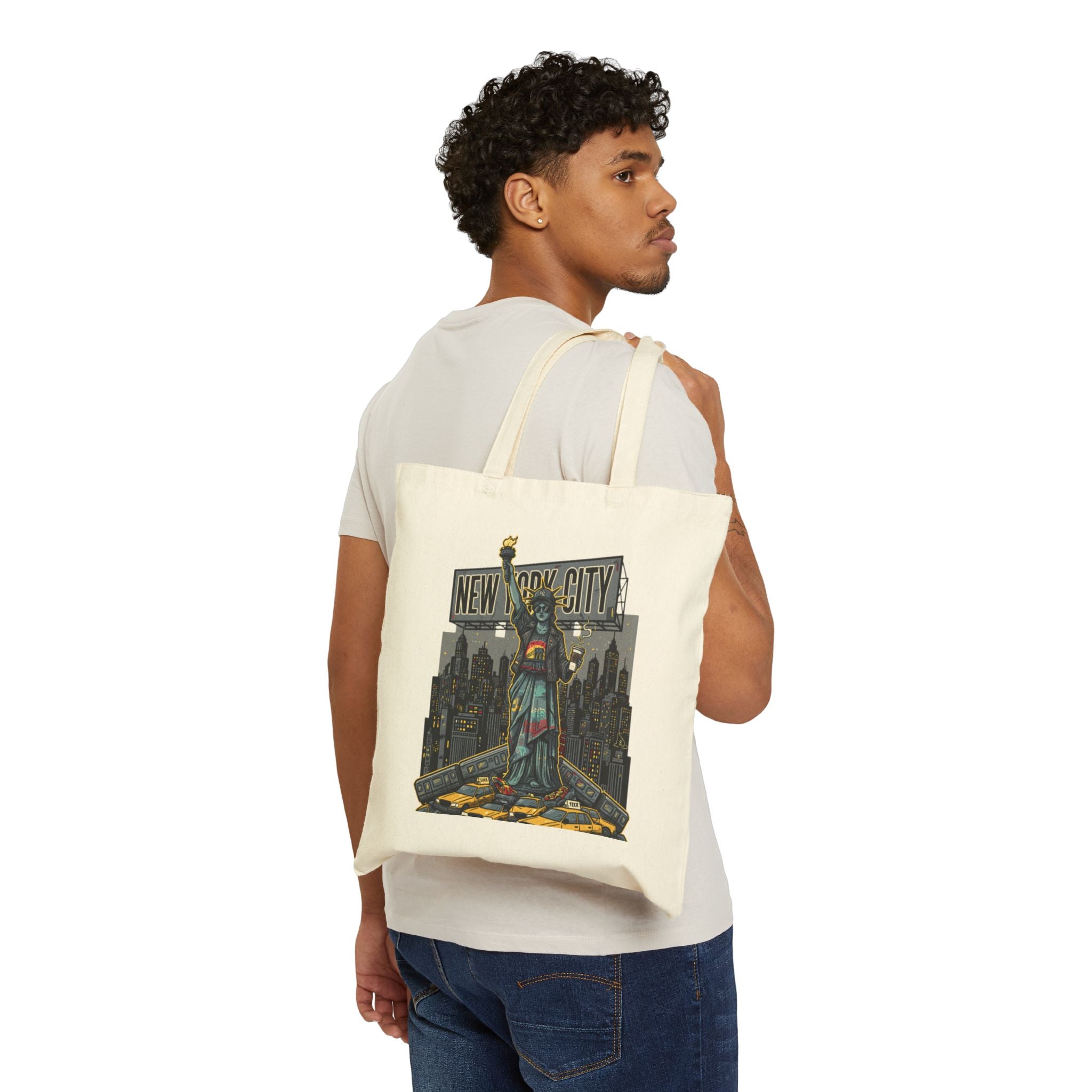 Statue of Liberty Cityscape Tote Bag — New York City Vintage Skyline Canvas Tote