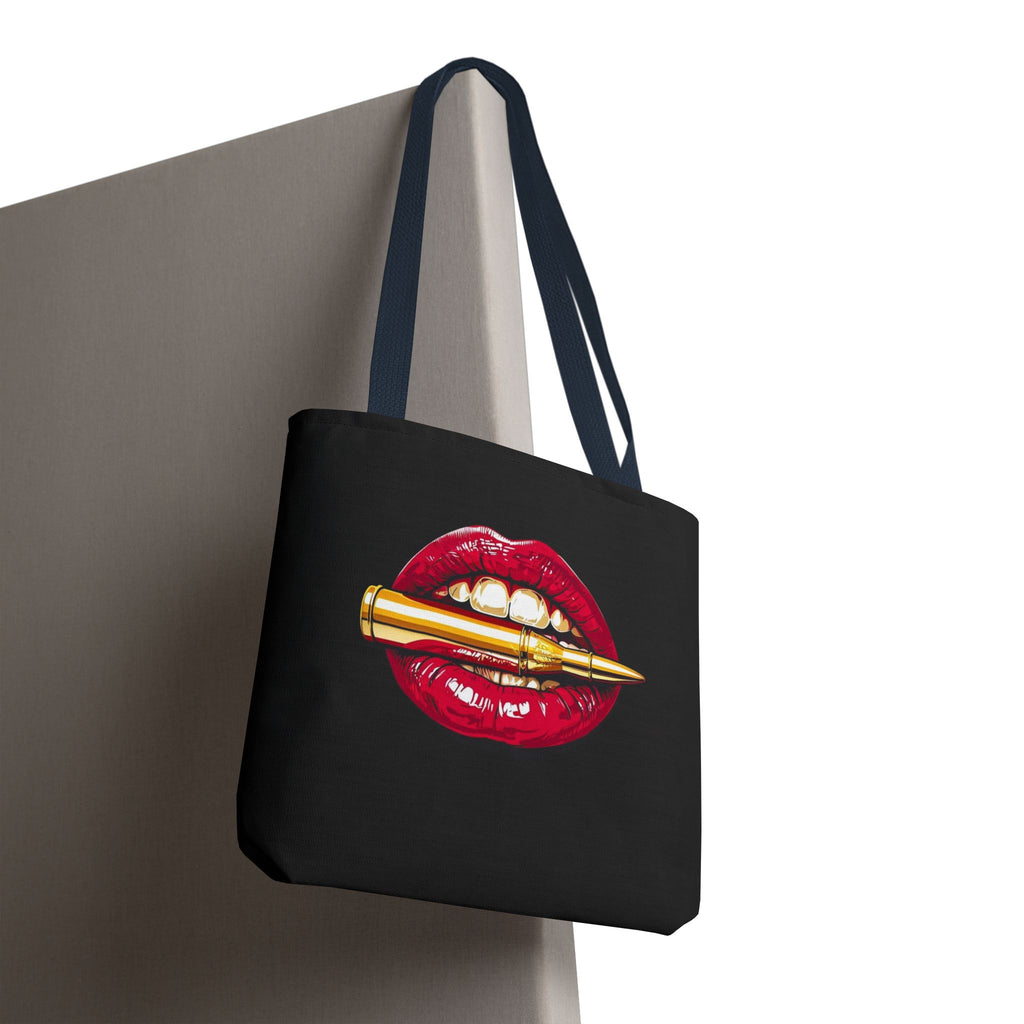 Bullet Bite Tote Bag – Edgy Red Lip Art Tote