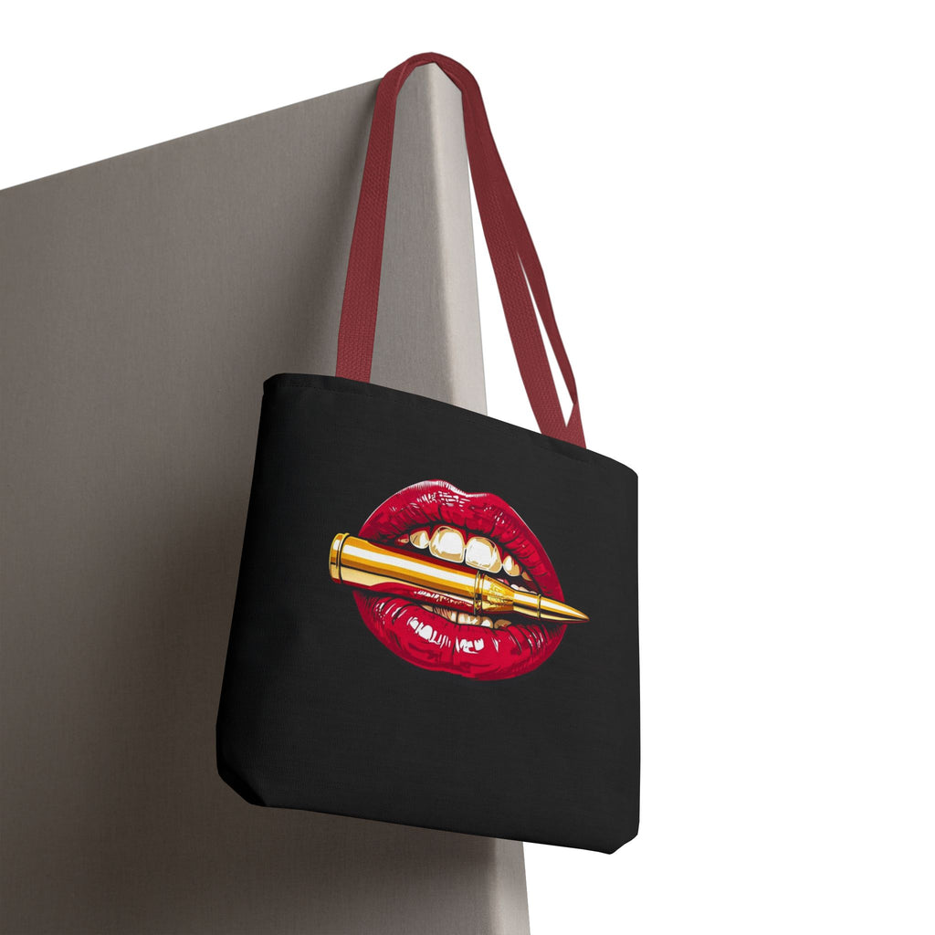 Bullet Bite Tote Bag – Edgy Red Lip Art Tote