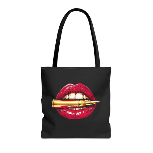 Bullet Bite Tote Bag – Edgy Red Lip Art Tote