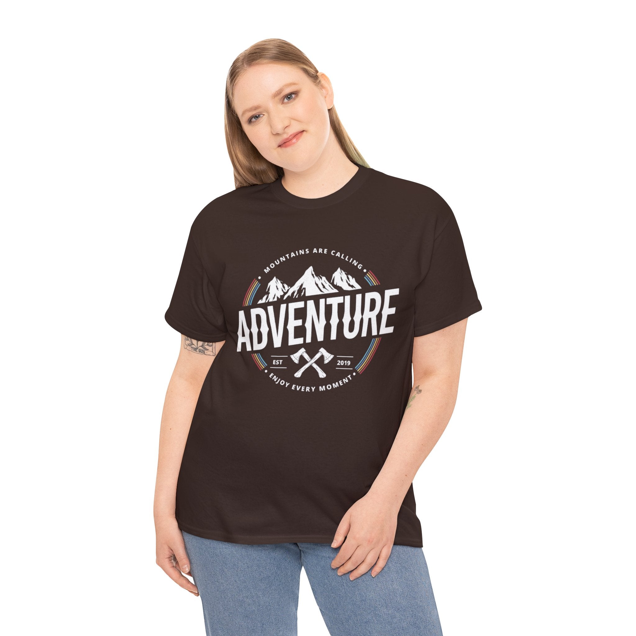 Adventure Mountain Badge Tee | Retro Outdoor Hiking Design
