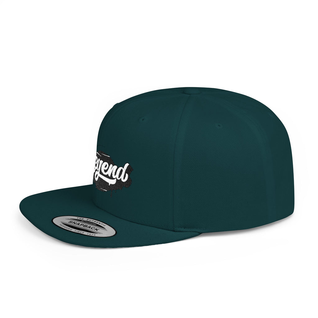 Legend Snapback Hat — White Flat-Bill Baseball Cap with Script Logo