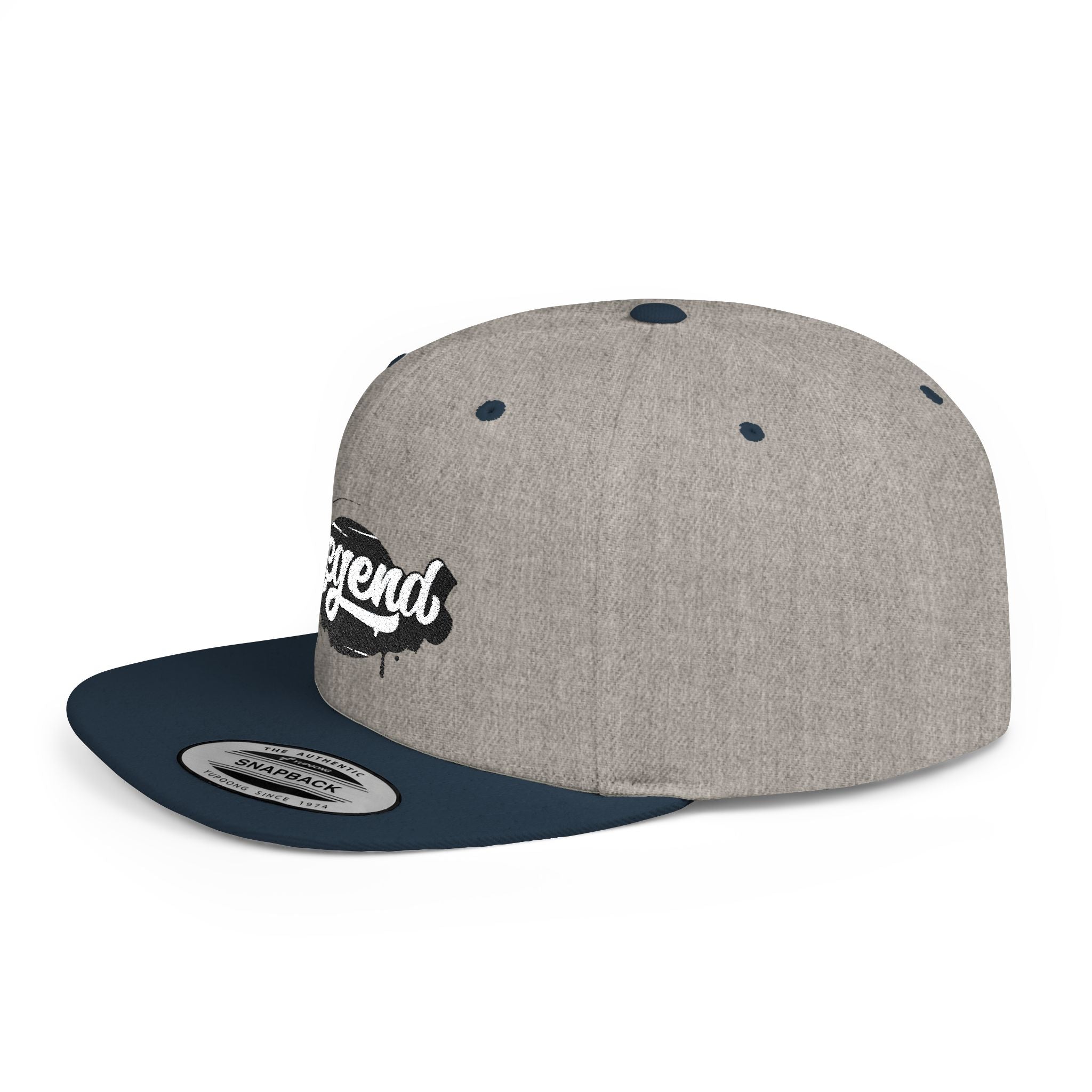 Legend Snapback Hat — White Flat-Bill Baseball Cap with Script Logo