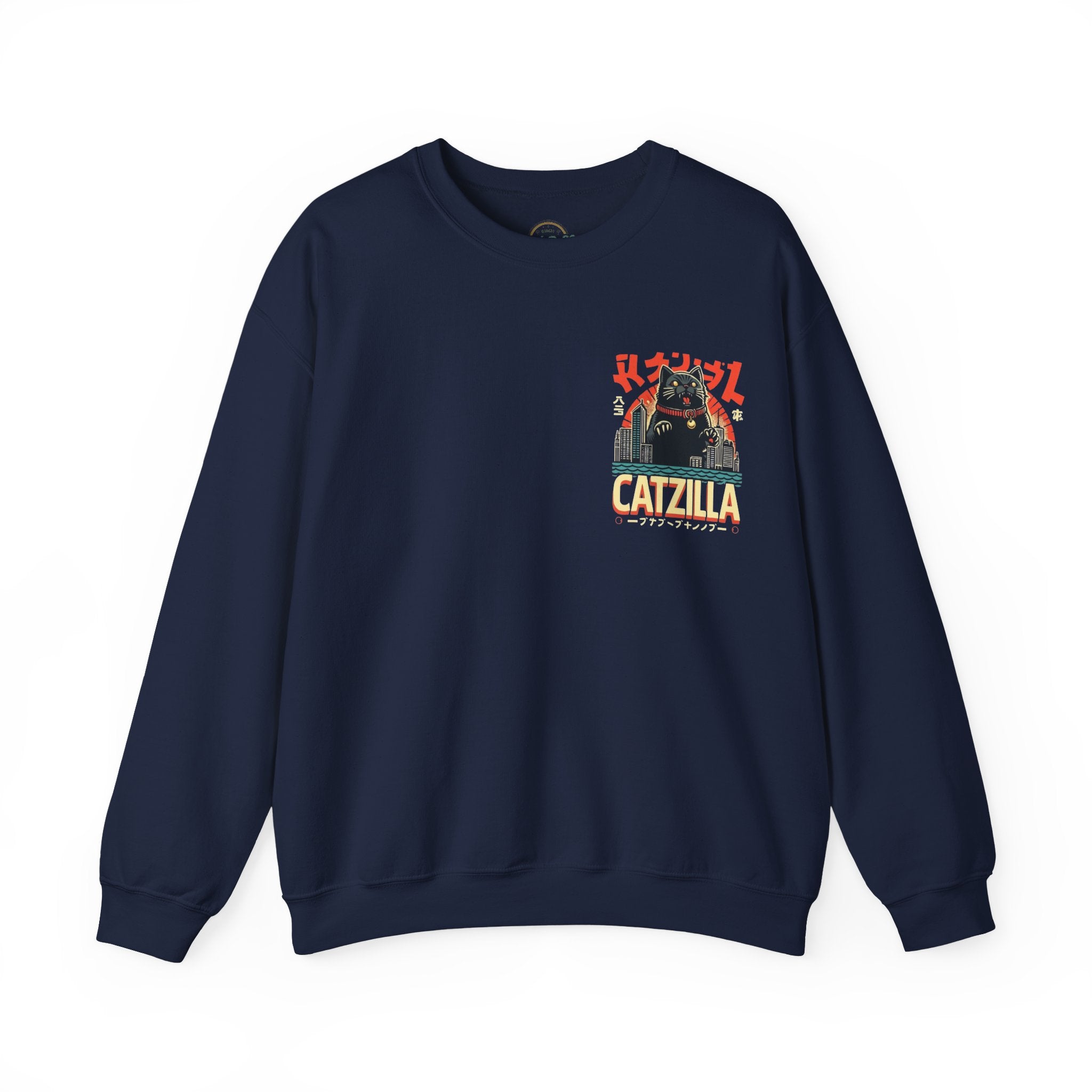 Catzilla Crewneck Sweatshirt — Retro Maneki-Neko Monster Graphic