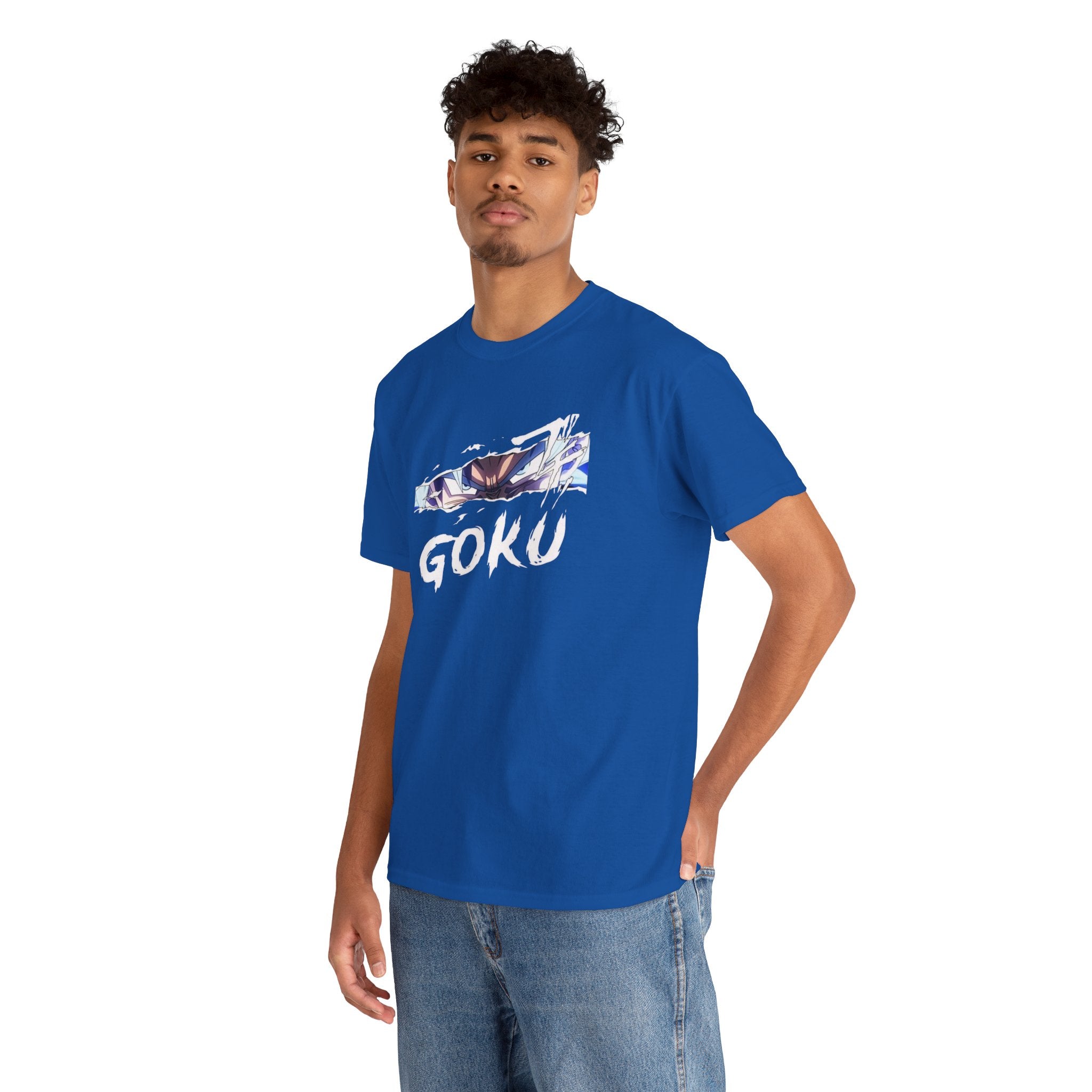 Goku Graphic Tee — Anime Eyes & Name Chest Print