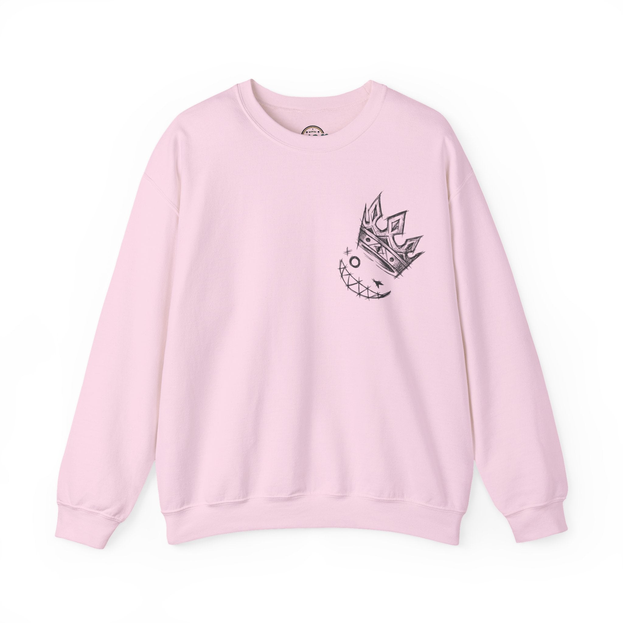 Crowned Grin Crewneck Sweatshirt — Sketch Crown Smile Graphic