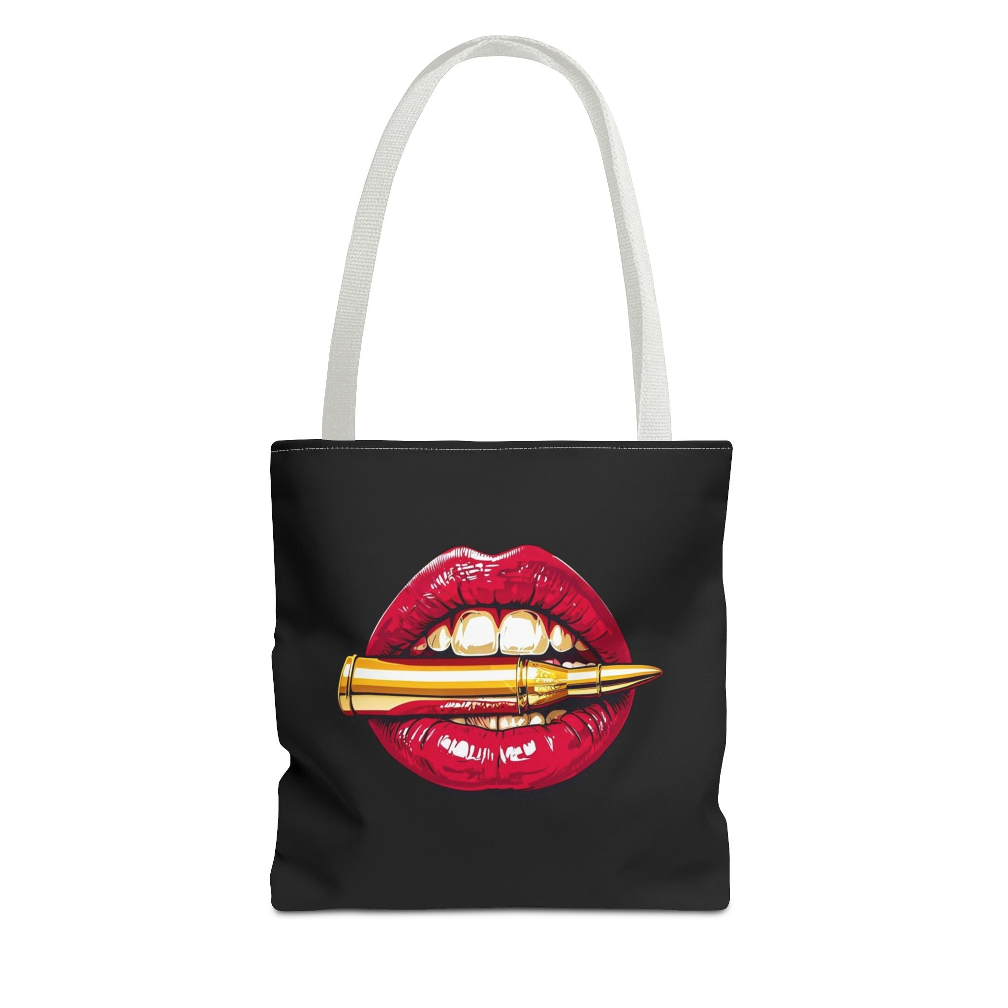 Bullet Bite Tote Bag – Edgy Red Lip Art Tote