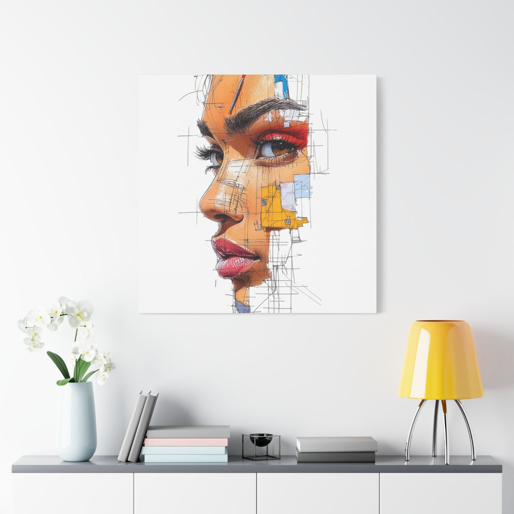 Abstract Portrait Canvas Print — Modern Female Profile Art on Stretched Matte Canvas