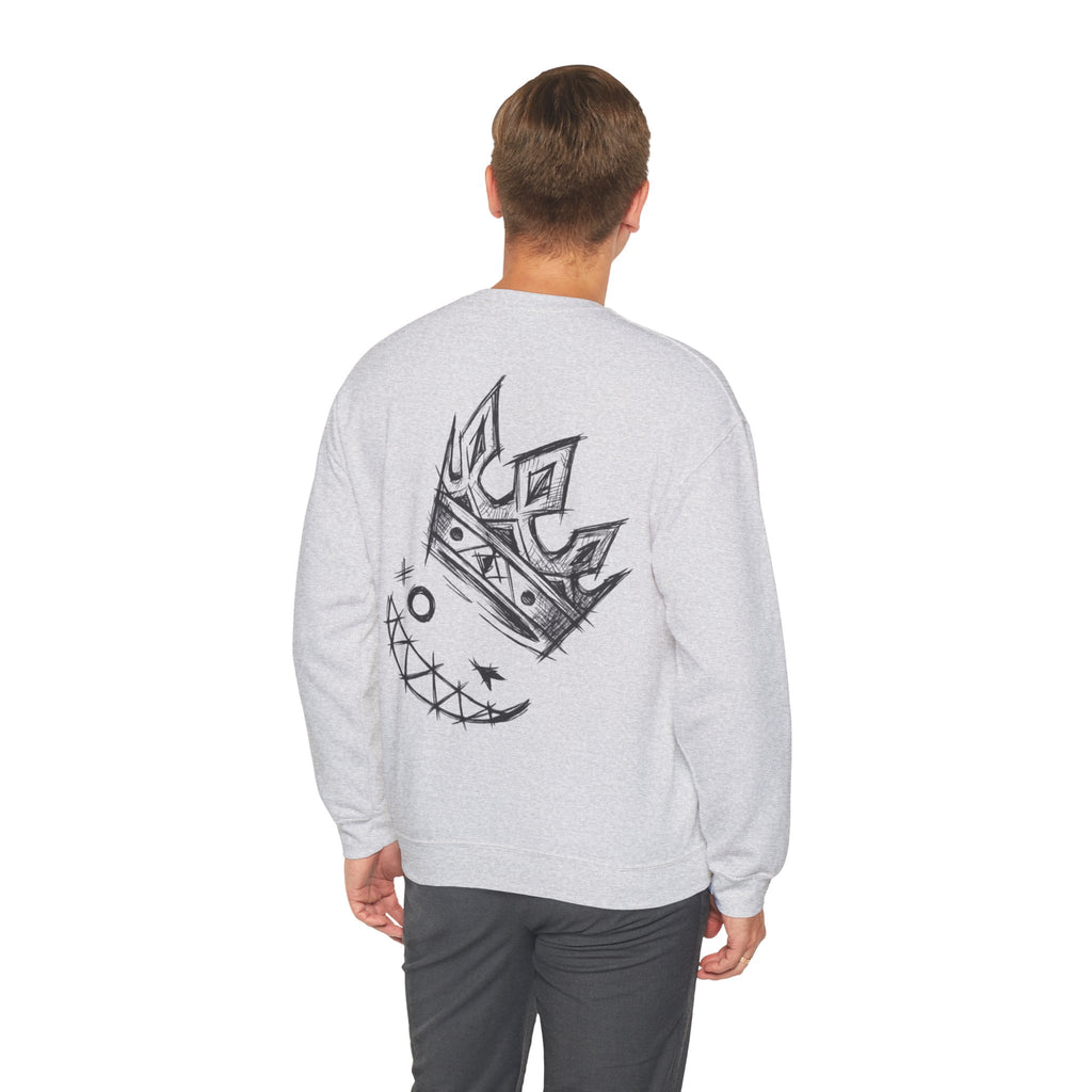 Crowned Grin Crewneck Sweatshirt — Sketch Crown Smile Graphic
