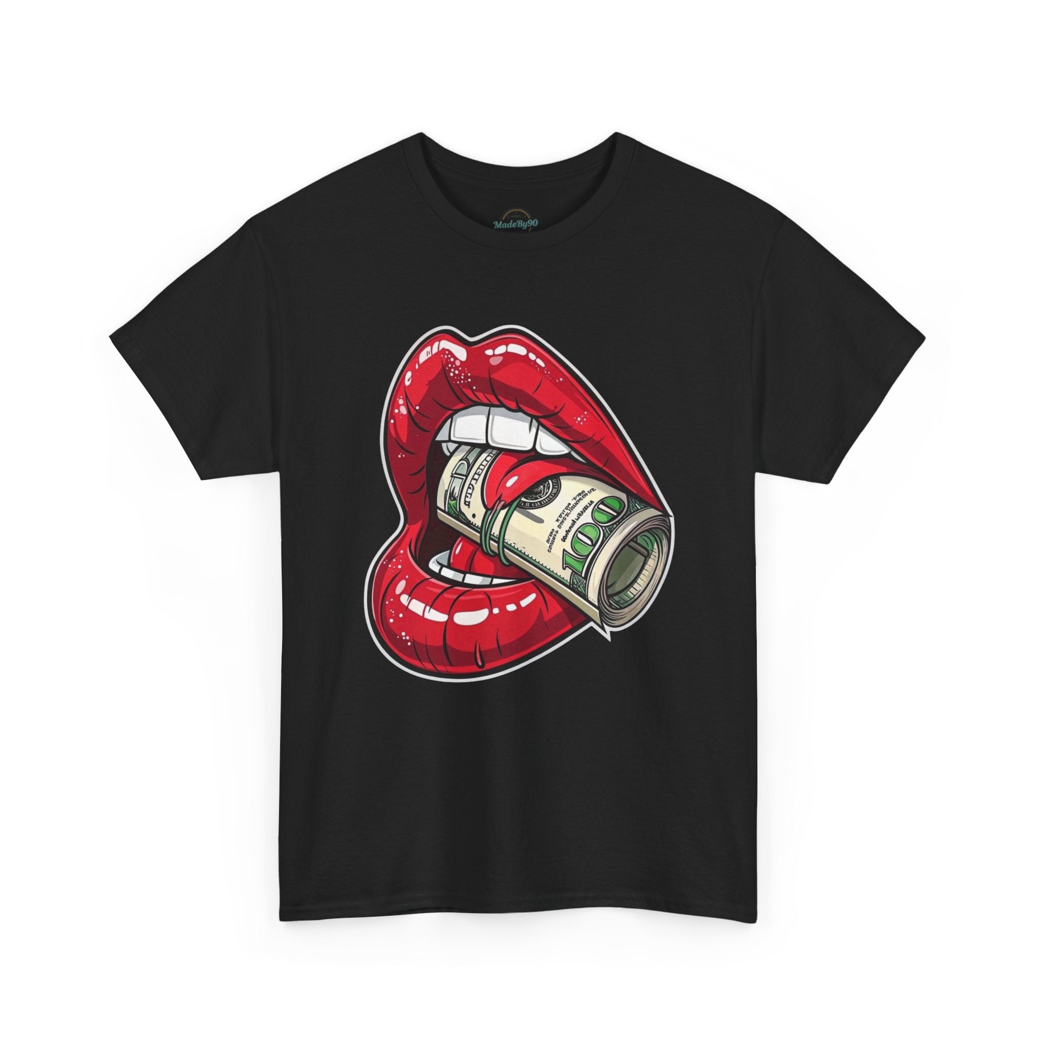 Red Glossy Lips with Rolled Dollar Tee | Money Mouth Graphic Shirt