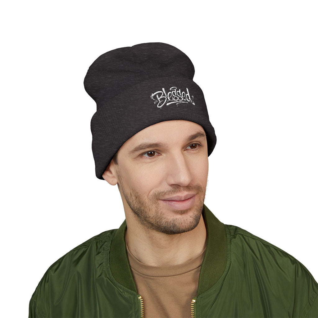 Embroidered "Skateish" Classic Cuffed Beanie — Yellow Knit Hat